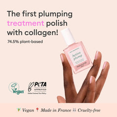 Manucurist Active Plump nails close-up shows rose shimmer and plumping effect