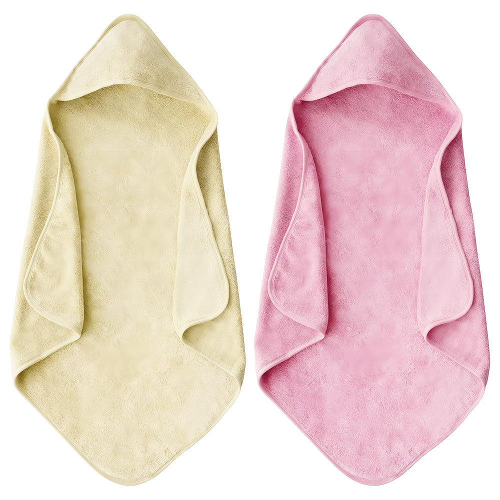 maqsai bath towel hooded pink beige two-pack ready for newborn bath time.