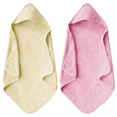 maqsai bath towel hooded pink beige two-pack ready for newborn bath time.