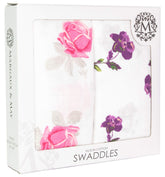 Margaux & May muslin swaddle blanket pink flowers close-up shows breathable cotton comfort