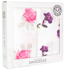 Margaux & May muslin swaddle blanket pink flowers close-up shows breathable cotton comfort