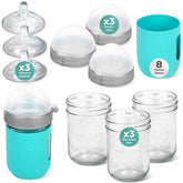 Mason Bottle 3-pack 8oz bottles front view showing glass feeding option with no plastic contact