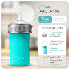 Mason Bottle medium-flow nipple in teal supports age-appropriate feeding.