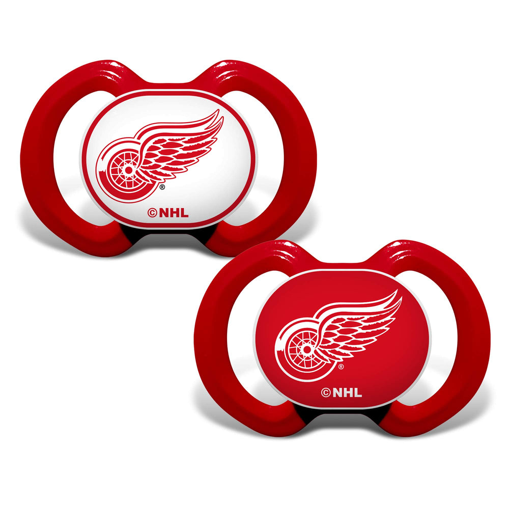 Masterpieces BabyFanatic pacifier with Detroit Red Wings logo calms a fussy baby