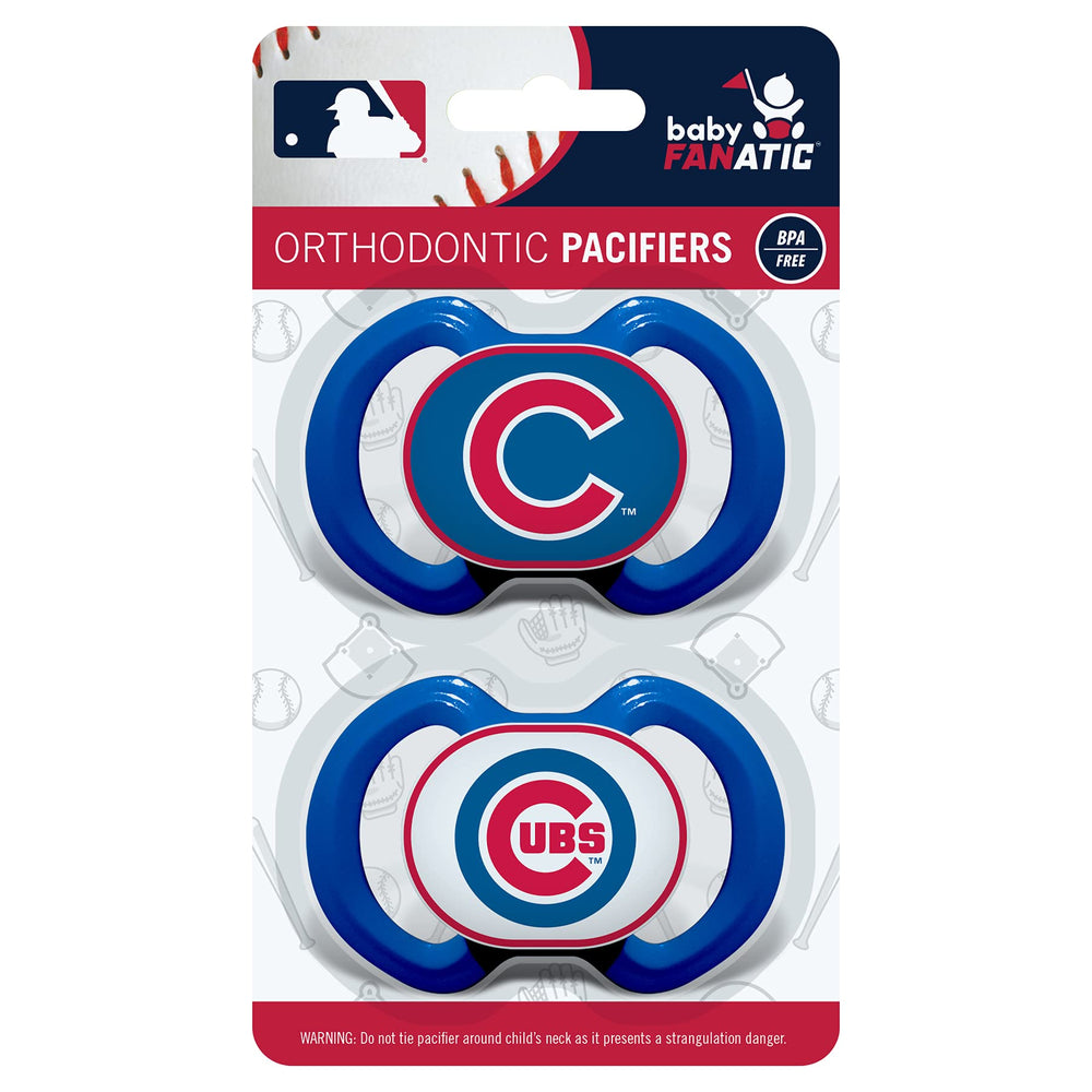 Masterpieces BabyFanatic pacifier Chicago Cubs logo inspires team pride during soothing moments.