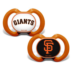 Masterpieces BabyFanatic Pacifier Giants logo button with team colors for comforting baby.