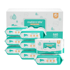 MATERN'ELLA baby wipes pack front with eight flip-top packs for easy on-the-go cleaning.
