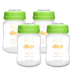 Matyz 4-pack breastmilk bottles with wide-neck design for pumping, storing, feeding.