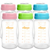 Matyz 6-pack breast milk bottles on display with color options for easy selection.