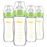 Matyz glass bottle 8oz with green lids, slim and easy to hold for comfortable feeding.