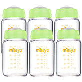 Matyz glass breastmilk bottle with wide-neck closeup for easy cleaning and safe storage