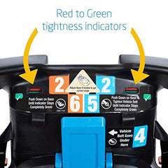 Maxi-Cosi base with red-to-green indicators confirms secure attachment.