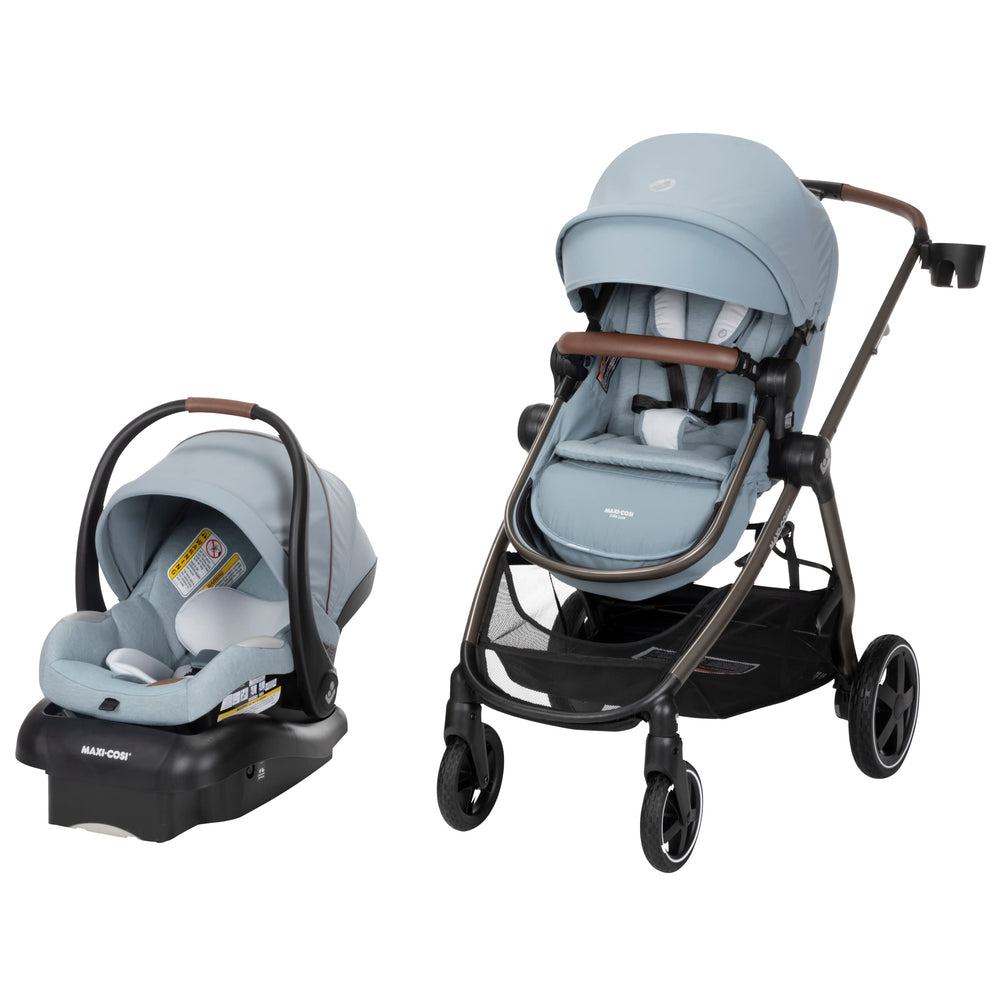 Maxi-Cosi Zelia Luxe travel system folded for compact storage