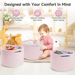 Maxuni 3-pack pink baskets arranged as versatile home organizers for keys and toys.