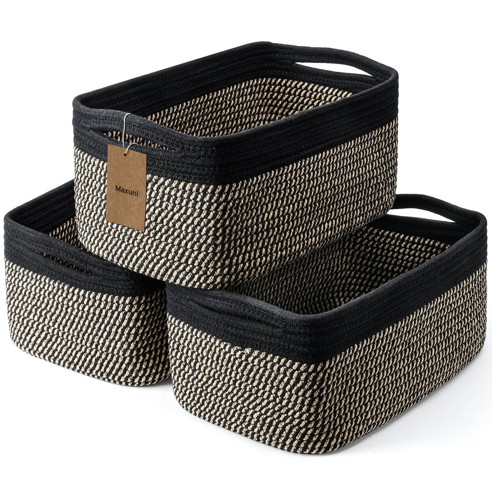 Maxuni 3-pack shelf baskets organizer with sturdy rope for clutter-free shelves