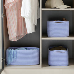 Maxuni 3-pack sky blue baskets stacked to save closet space