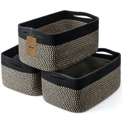 Maxuni 3-pack storage baskets neatly hold books and toys on shelves.