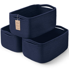 Maxuni navy 3-Pcs shelf baskets neatly organize books on a shelf.