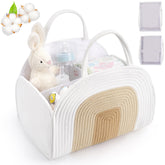 Maxuni baby diaper caddy table setup shows organized nursery essentials.