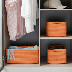 Maxuni cube storage basket in warm orange color adds style to home decor.