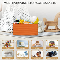 Maxuni reinforced hidden handles on a square rope basket enable easy carrying.