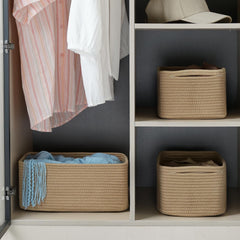 Maxuni rope basket handle design enables easy carry for nursery and gift storage.