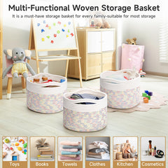 Maxuni rope basket on a shelf with toys demonstrates versatile storage