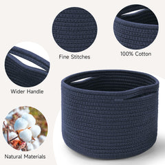 Maxuni round woven storage basket ideal for organization on a bookshelf.