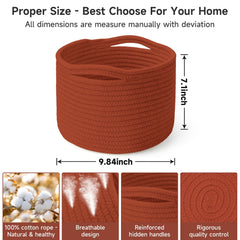 Maxuni small rope basket brick red close-up highlights soft cotton texture.