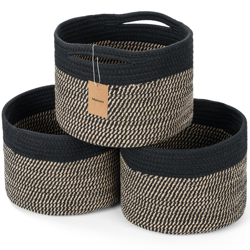 Maxuni small rope basket with round open top for easy storage and display.