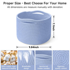 Maxuni small rope basket skyblue weave closeup highlights durable cotton construction.