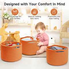 Maxuni small rope baskets orange side view demonstrates sturdy shape and natural texture.