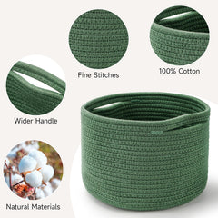 Maxuni three-pack green rope baskets shown together for versatile home organization
