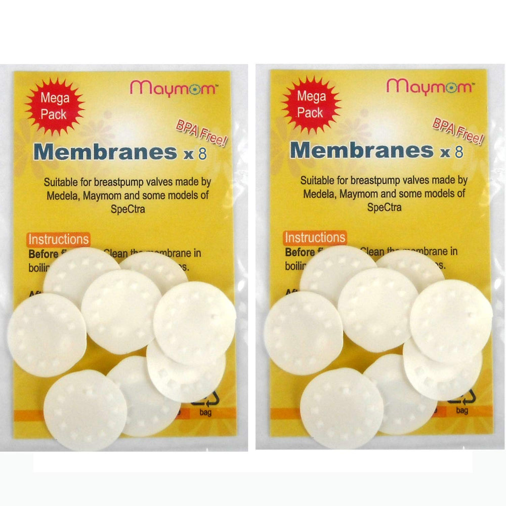 Maymom membranes for Medela breastpumps front view, convenient 16-piece replacement pack.