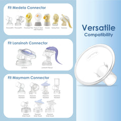 Maymom wide-mouth connector exploded view demonstrates assembly steps.