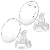 Maymom wide neck pump part with dual 19mm flanges for Spectra S1/S2 compatibility, comfortable pumping.