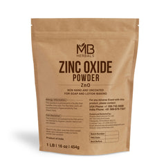 MB Herbals Zinc Oxide Powder 454g pouch, ready for cosmetic formulation tasks.