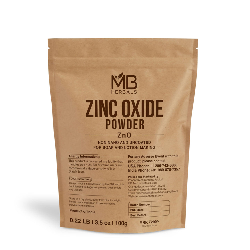 MB Herbals zinc oxide powder jar—pharmaceutical-grade raw material for DIY cosmetics.