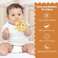 MCGMITT baby teether rattle ball provides gentle sound stimulation for curious babies.