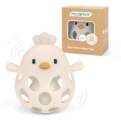MCGMITT teether chick closeup showing textured silicone surfaces for soothing gums.