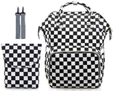 MCWTH Checkered Diaper Bag Backpack Set ready for travel with hands-free versatility.