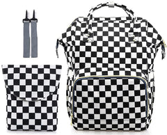 MCWTH Checkered Diaper Bag Backpack Set ready for travel with hands-free versatility.
