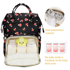 MCWTH Mushroom Diaper Bag Backpack insulated-bottle-holders keep feeds warm or cool.