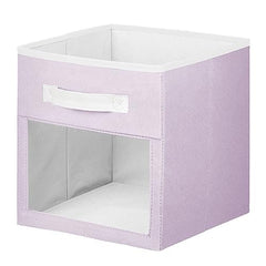 mdesign fabric nursery bin with front handle and window for easy access storage.