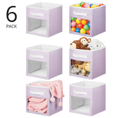 mdesign nursery bin with see-through window to quickly view contents.