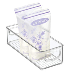 mDesign Ligne clear nursery bin with handles ideal for organized baby feeding accessories.