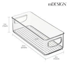 mDesign Ligne clear storage bin shown in fridge or pantry for easy access.