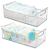 mdesign portable nursery storage caddy clear handles stores diapers and wipes within reach