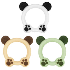 Meartchy bear teether white; safe silicone chew toy to soothe sore gums.