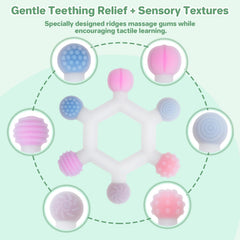 Meartchy teether texture stripes showing multi-area gum relief design.